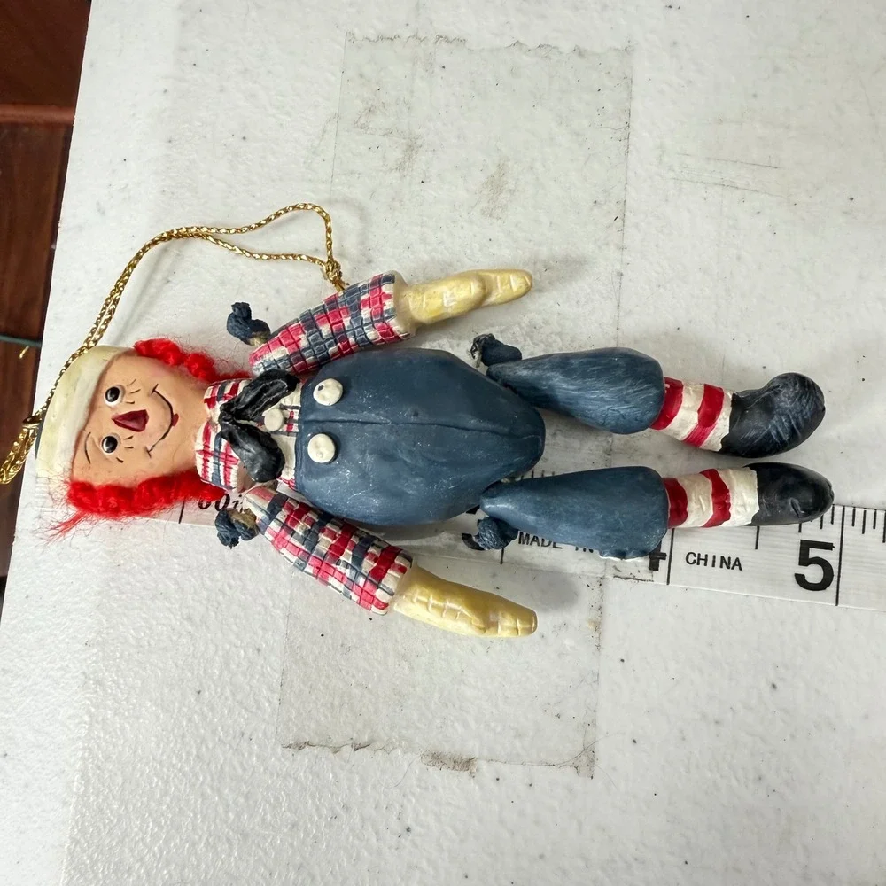 Vintage 1998 S&S Raggedy Andy Jointed Resin Christmas Ornament Red Yarn Hair‎
